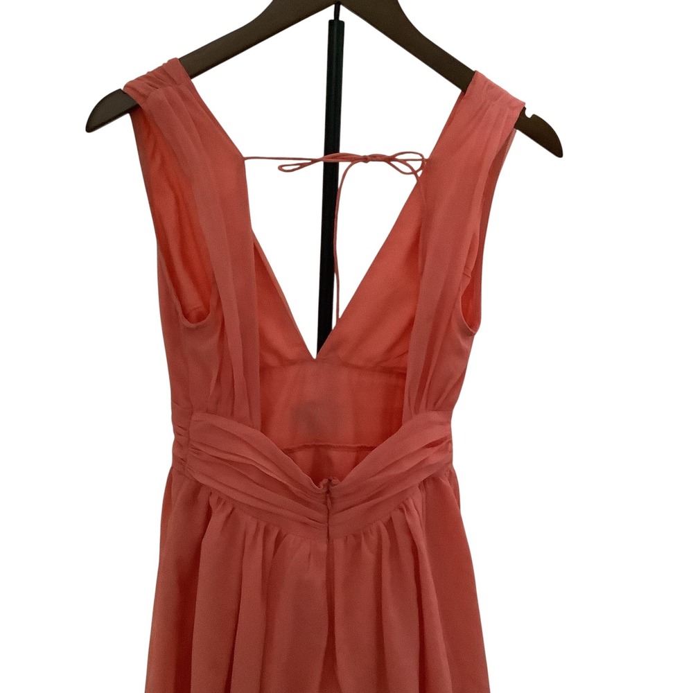 Abercrombie & Fitch Coral Pink Chiffon Deep V-Neck Mini Dress Size ST Tall - Picture 6 of 6